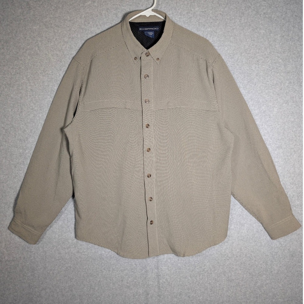 ExOfficio Button Down Shirt Mens Large Brown Plaid Outdoor Gorpcore Performance